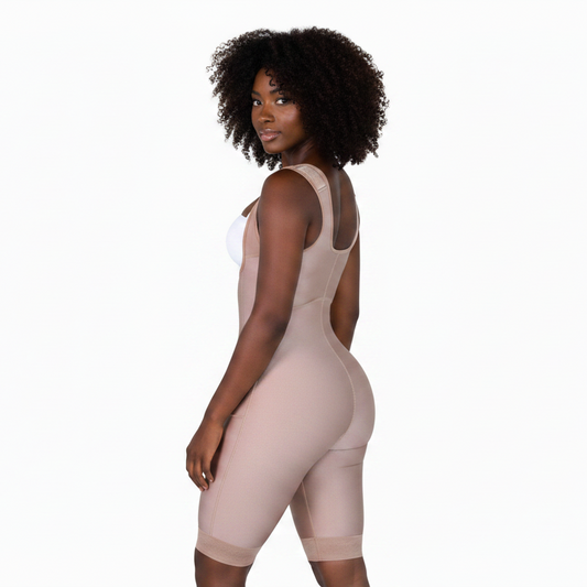 Faja Knee Length With Wide Straps - African model back view