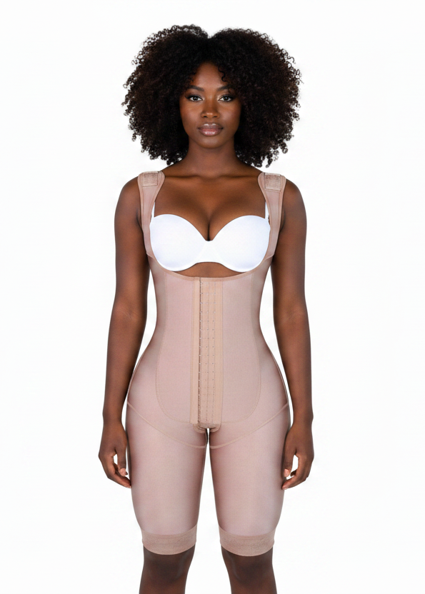Faja Knee Length With Wide Straps - African model white background